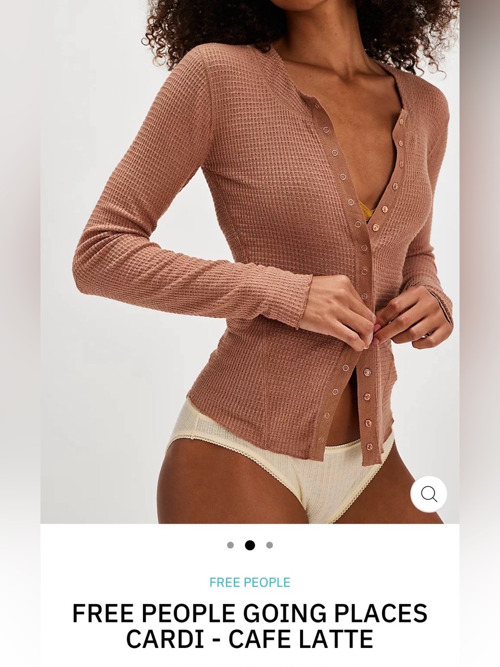 Free People Going Places Cafe Latte Waffle Knit Henley Cardigan-LG